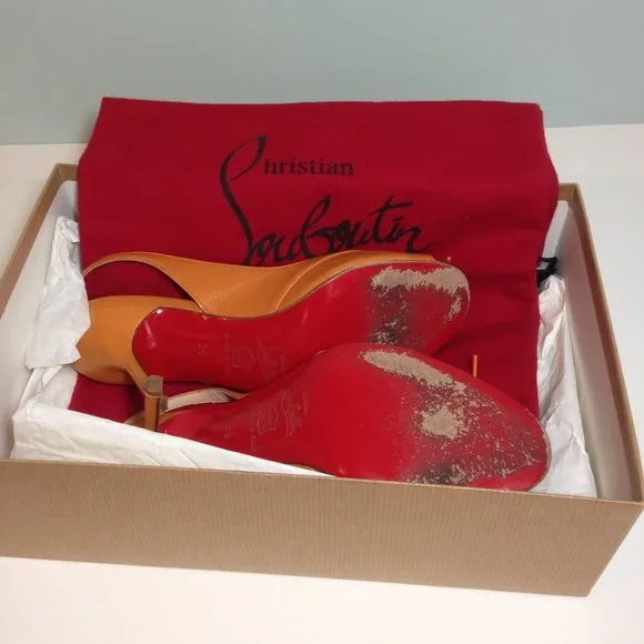 Authentic Christian Louboutin leather open toe pump LIKE NEW