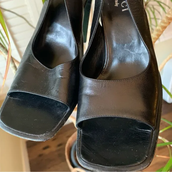 Authentic Gucci black leather sling back black heels, 7 1/2 ￼