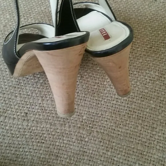 Authentic Prada open toe black leather heels