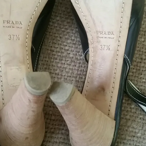 Authentic Prada open toe black leather heels