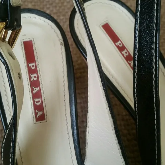 Authentic Prada open toe black leather heels