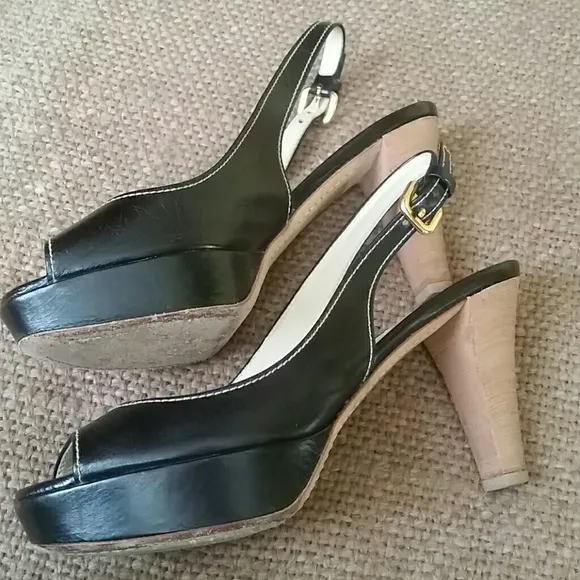 Authentic Prada open toe black leather heels