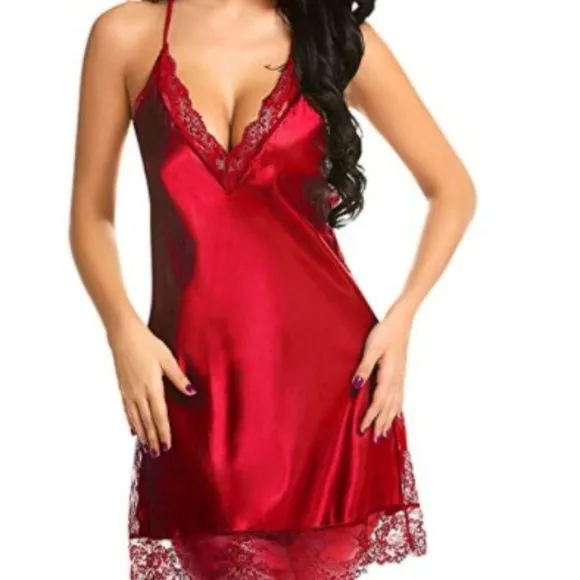 Avidlove Women Lingerie Satin Lace Sleepwear Dress