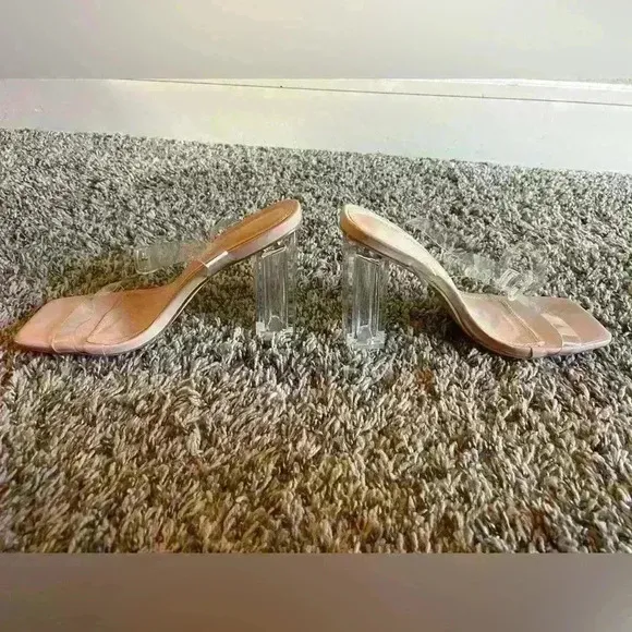 Azalea Wang heels transparent square toe ankle strap clear block heel size 7