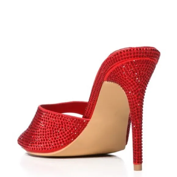 Azalea Wang Red Embellished Crystal Stiletto Heels
