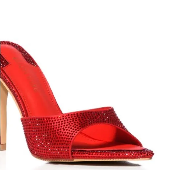 Azalea Wang Red Embellished Crystal Stiletto Heels