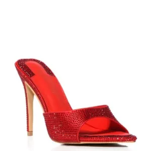 Azalea Wang Red Embellished Crystal Stiletto Heels