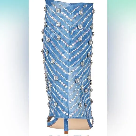 Azalea Wang Stefani Stiletto Rhinestone Denim Sandal, Size US 11, New with Tag