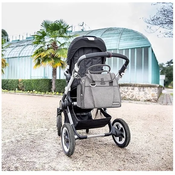 Babymoov Grey Textured Changing Diaper Bag Satchel Tote Stroller Compartment