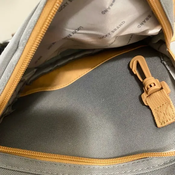 Backpack - LUCKY BRAND - Gray Canvas, Faux Leather, Zips Logo🍀