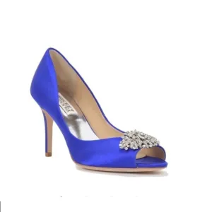 Badgley Mischka GOODIE satin open toe pump evening bridal Heels Navy 9M