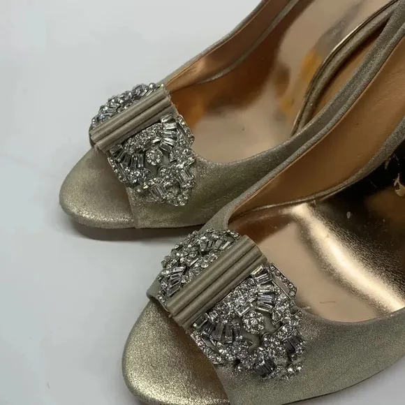 Badgley Mischka High Heel Heels Shoes Open Toe Gold Sparkle Diamond Jewel Size 8