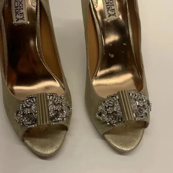 Badgley Mischka High Heel Heels Shoes Open Toe Gold Sparkle Diamond Jewel Size 8