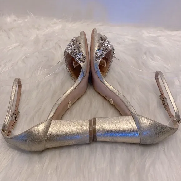 Badgley Mischka Hines Gold Ankle Strap Block Heels Size 6 1/2