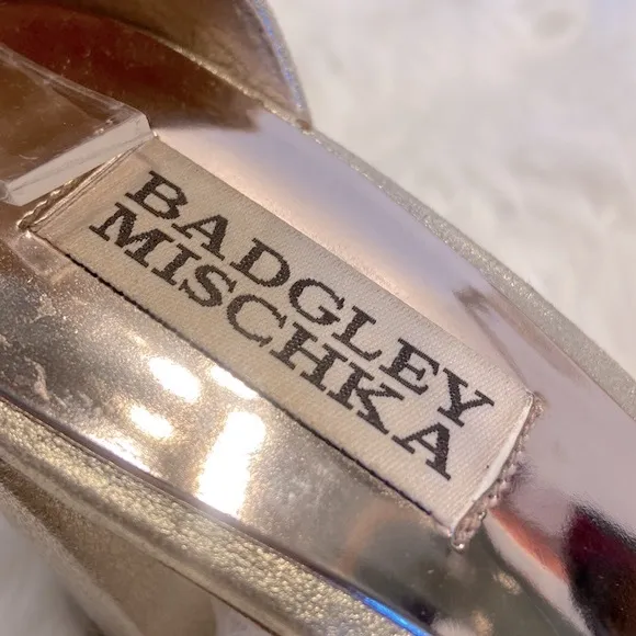 Badgley Mischka Hines Gold Ankle Strap Block Heels Size 6 1/2