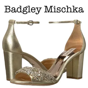 Badgley Mischka Hines Gold Ankle Strap Block Heels Size 6 1/2