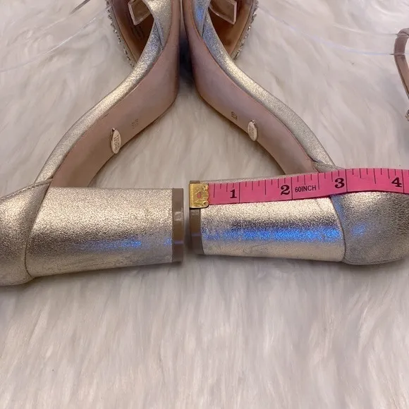 Badgley Mischka Hines Gold Ankle Strap Block Heels Size 6 1/2