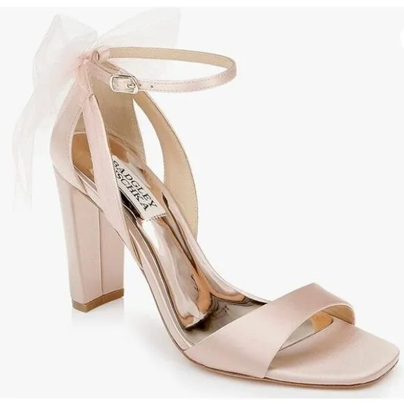 Badgley Mischka Kim Ankle Strap Sandal Heels Lavender Satin 7.5 NIB Tulle Bows
