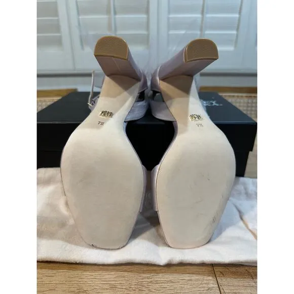 Badgley Mischka Kim Ankle Strap Sandal Heels Lavender Satin 7.5 NIB Tulle Bows
