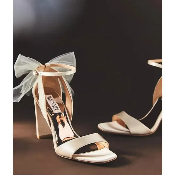 Badgley Mischka Kim Ankle Strap Sandal Heels Lavender Satin 7.5 NIB Tulle Bows