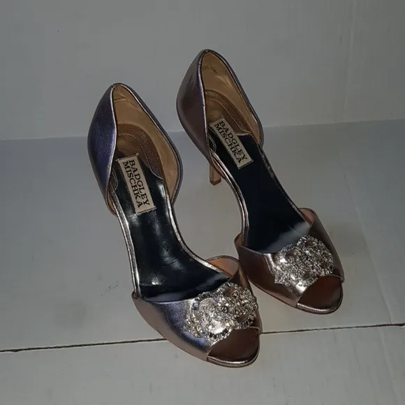 Badgley mischka open toe metallic heels