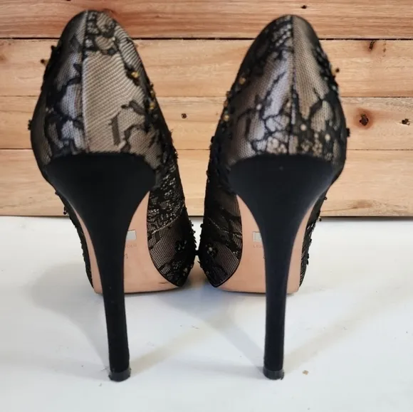 Badgley Mischka Stella beaded lace peep toe heels bridal bejeweled Wedding