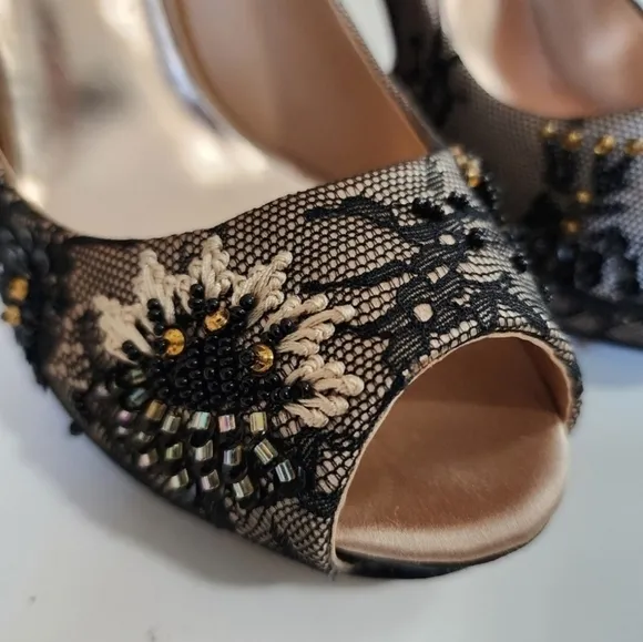 Badgley Mischka Stella beaded lace peep toe heels bridal bejeweled Wedding