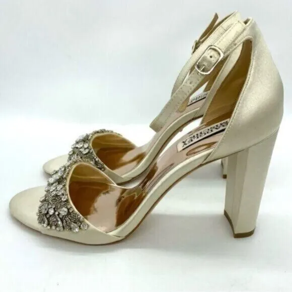 Badgley Mischka Women's Barby Ivory Satin Embellished Heels Size 10