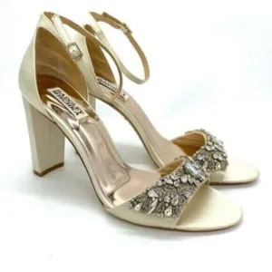 Badgley Mischka Women's Barby Ivory Satin Embellished Heels Size 10