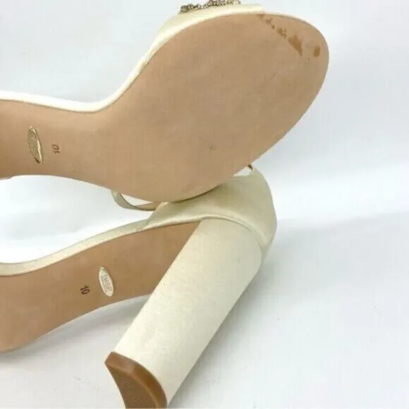 Badgley Mischka Women's Barby Ivory Satin Embellished Heels Size 10