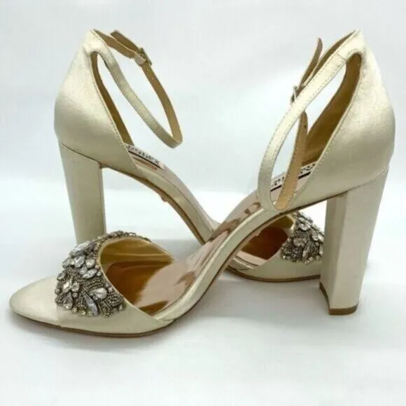 Badgley Mischka Women's Barby Ivory Satin Embellished Heels Size 10