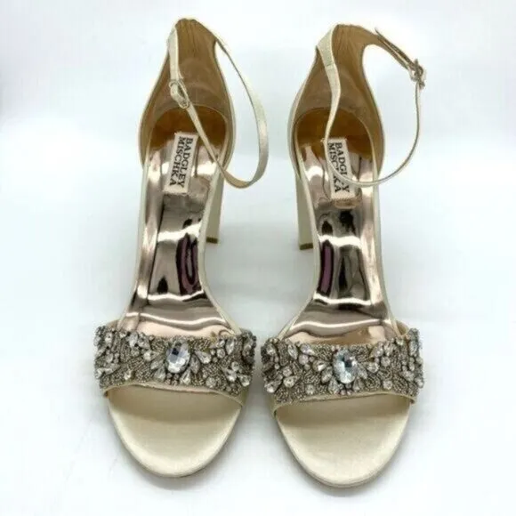 Badgley Mischka Women's Barby Ivory Satin Embellished Heels Size 10