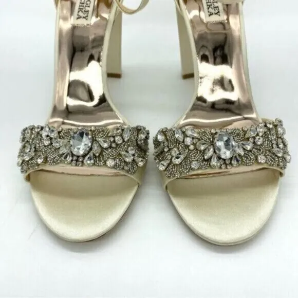 Badgley Mischka Women's Barby Ivory Satin Embellished Heels Size 10