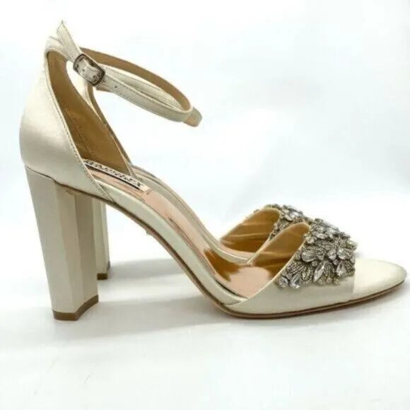 Badgley Mischka Women's Barby Ivory Satin Embellished Heels Size 10