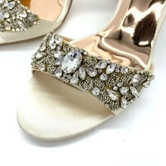 Badgley Mischka Women's Barby Ivory Satin Embellished Heels Size 10
