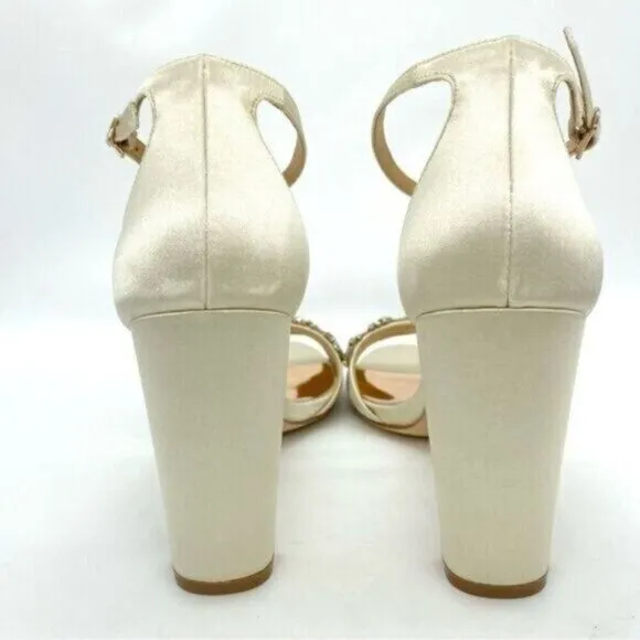 Badgley Mischka Women's Barby Ivory Satin Embellished Heels Size 10