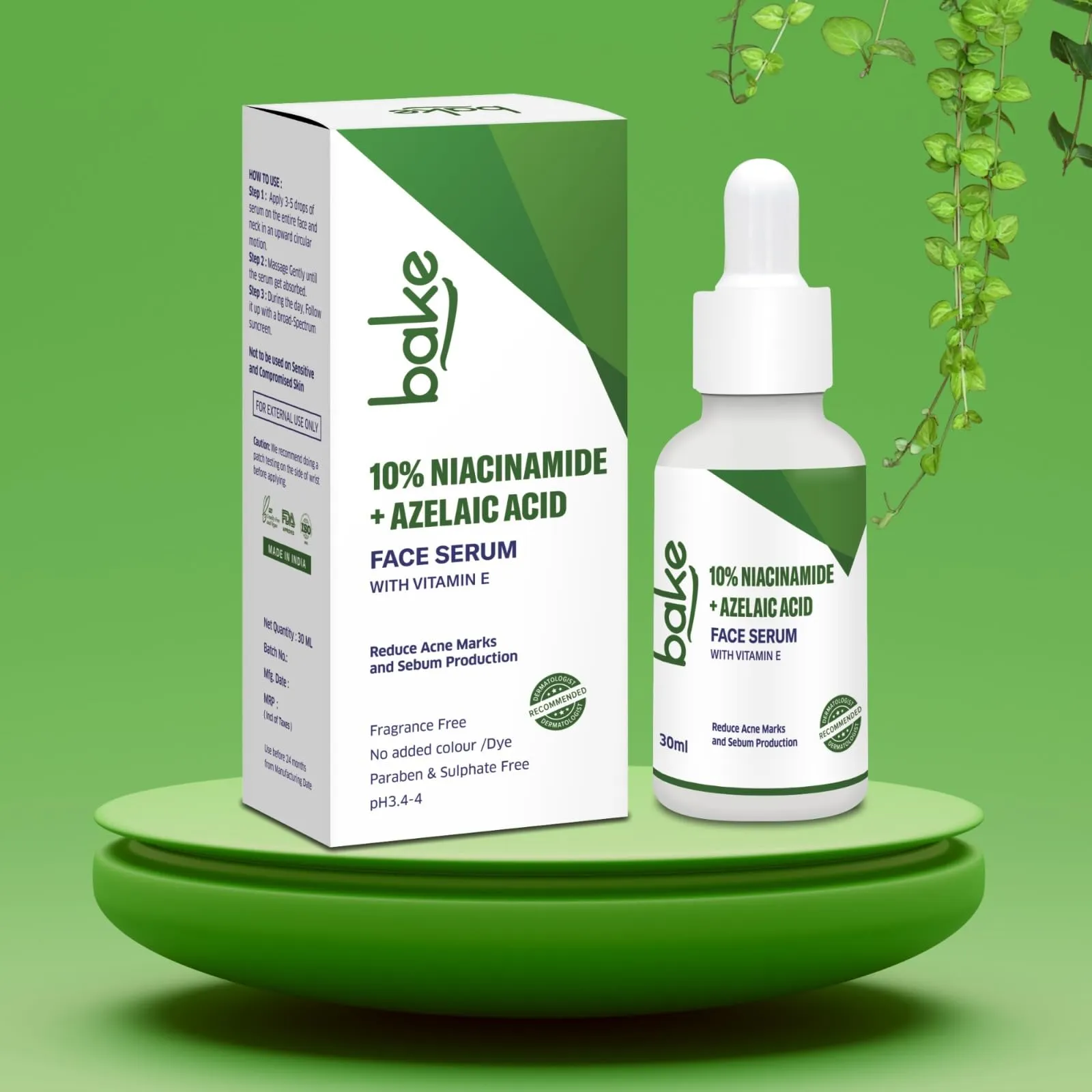 BAKE 10% Niacinamide   Azelaic Acid Face Serum for Acne Marks, Dark Spots & Open Pores | Reduces Active Acne, Blemishes | 30ml