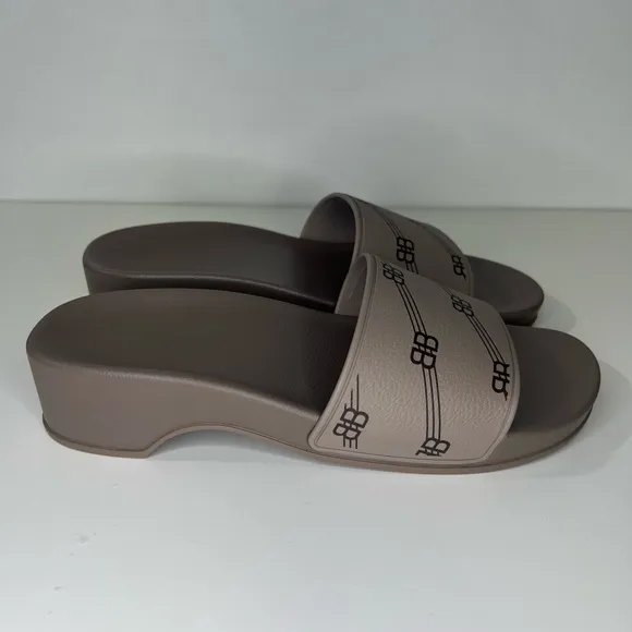 Balenciaga BB Logo Pool Rubber Wedge Slide Sandal Clog Heels