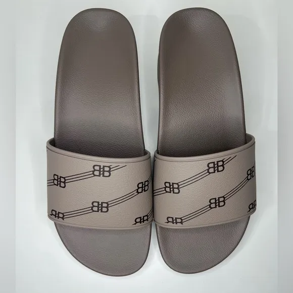 Balenciaga BB Logo Pool Rubber Wedge Slide Sandal Clog Heels