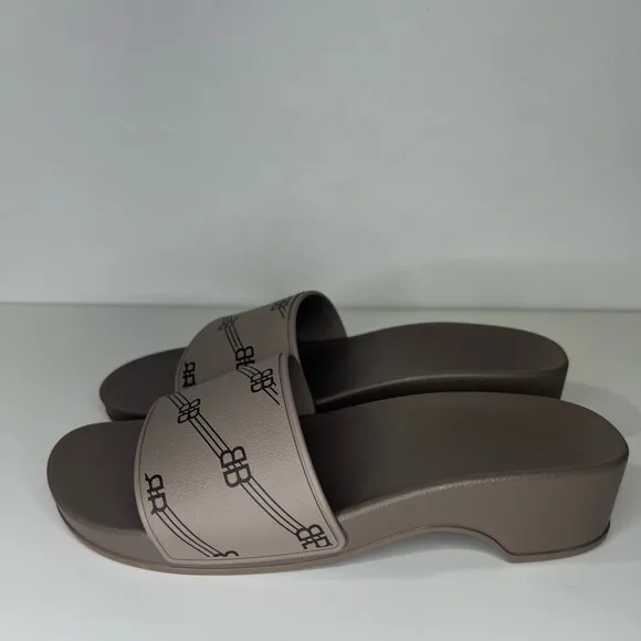 Balenciaga BB Logo Pool Rubber Wedge Slide Sandal Clog Heels
