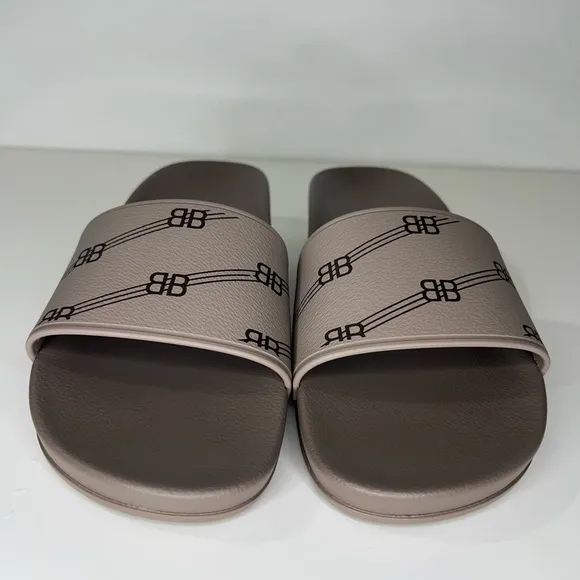 Balenciaga BB Logo Pool Rubber Wedge Slide Sandal Clog Heels