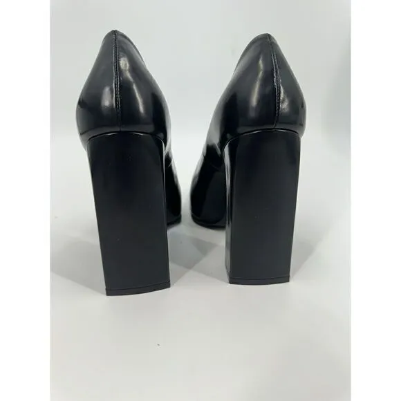 Balenciaga Wavlo Black Block Heels Patinated Leather Pumps Almond Toe Size 40