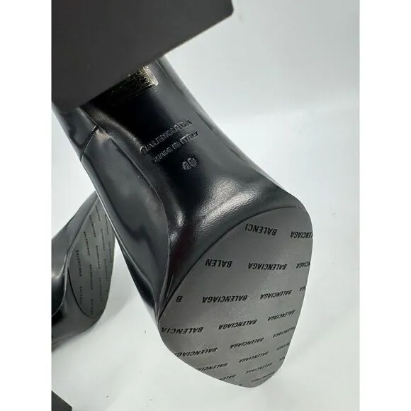 Balenciaga Wavlo Black Block Heels Patinated Leather Pumps Almond Toe Size 40