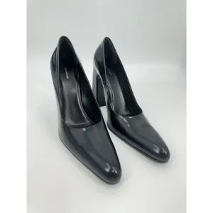 Balenciaga Wavlo Black Block Heels Patinated Leather Pumps Almond Toe Size 40