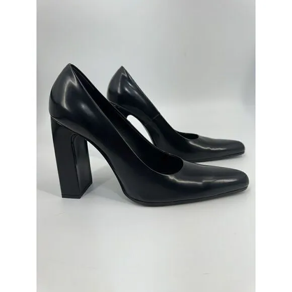 Balenciaga Wavlo Black Block Heels Patinated Leather Pumps Almond Toe Size 40