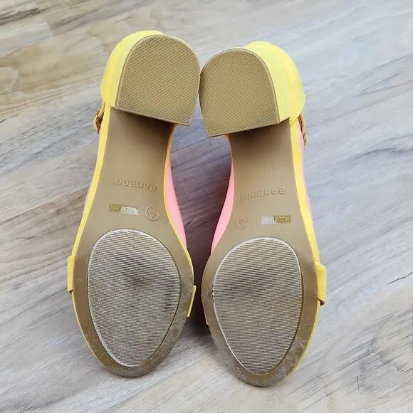 🩵Bamboo Yellow Suede Chunky Block Heels Size 8