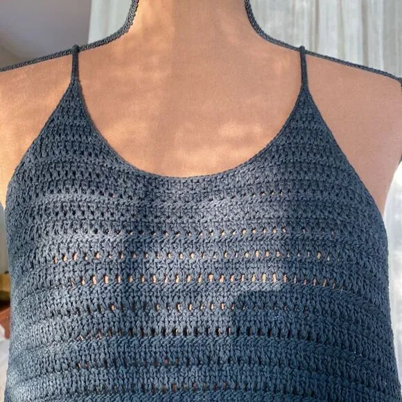Banana Republic Black Cotton Crochet Knit Midi Dress