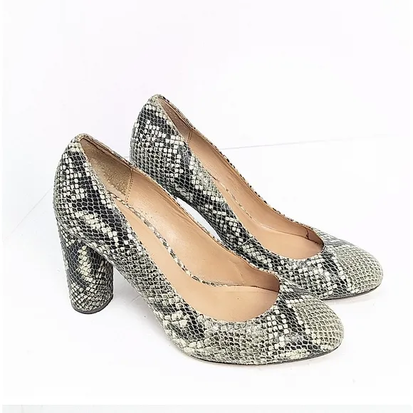 Banana Republic | Women’s grey/white/black snakeskin pattern oval heels, sz 6.5