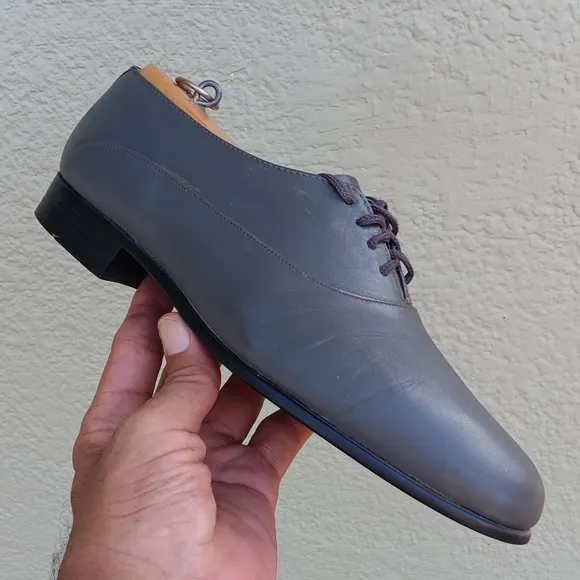 BARCLAY MEN'S VINTAGE GREY LEATHER OXFORDS #23010 (USA)