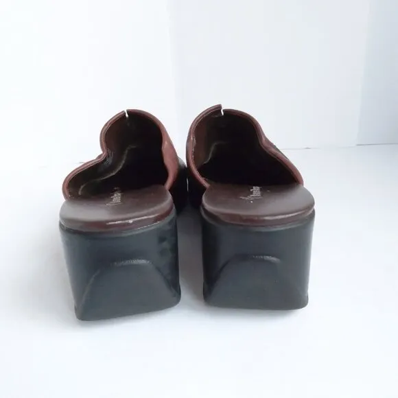 Baretraps'Triple'Brown/OxbloodLeather Driver Mules/Clogs  Braided Top Accent Sz9
